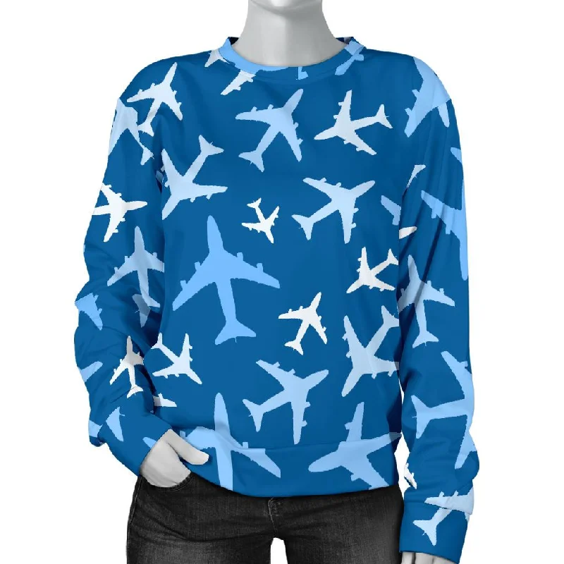 Airplane Pattern Print Women's Sweatshirt Hoodie with Print Artistic Unique