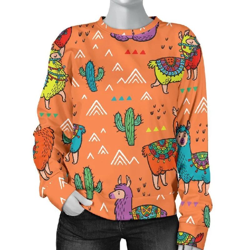 Alpaca Cactus Pattern Print Women's Sweatshirt Hoodie with Cropped Fit Short Trendy