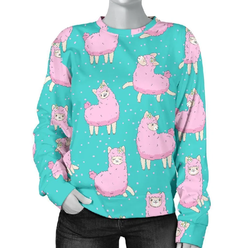 Alpaca Pattern Print Women's Sweatshirt Hoodie with Lace Feminine Delicate