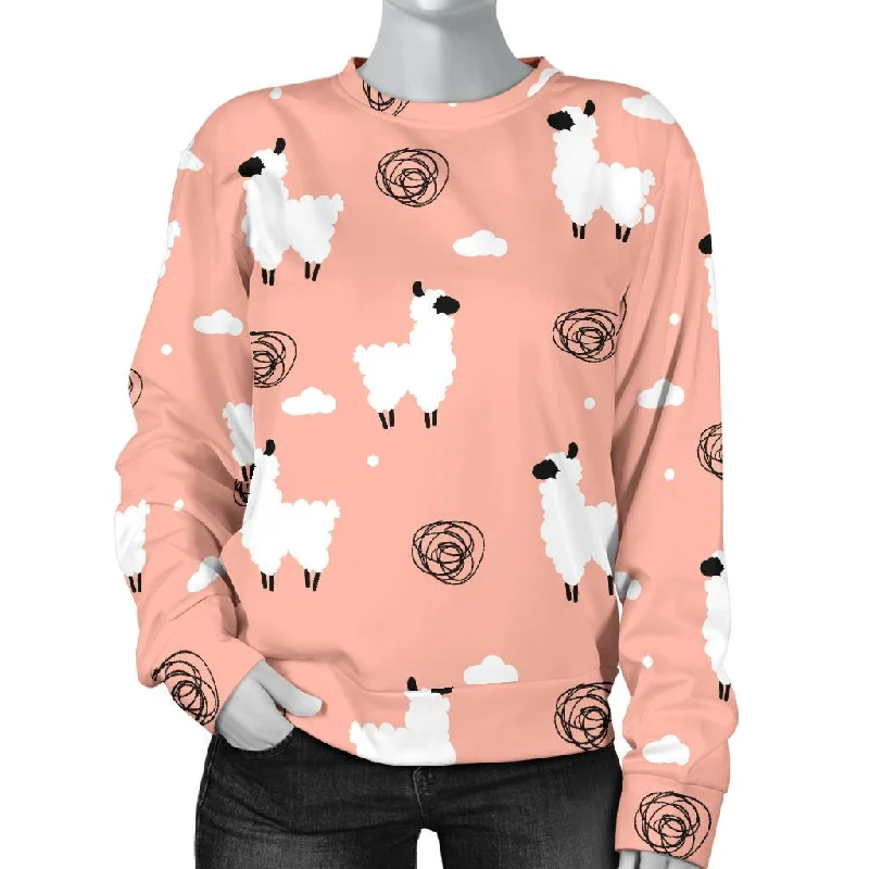 Alpaca Pink Pattern Print Women's Sweatshirt Hoodie with Zipper Versatile Modern