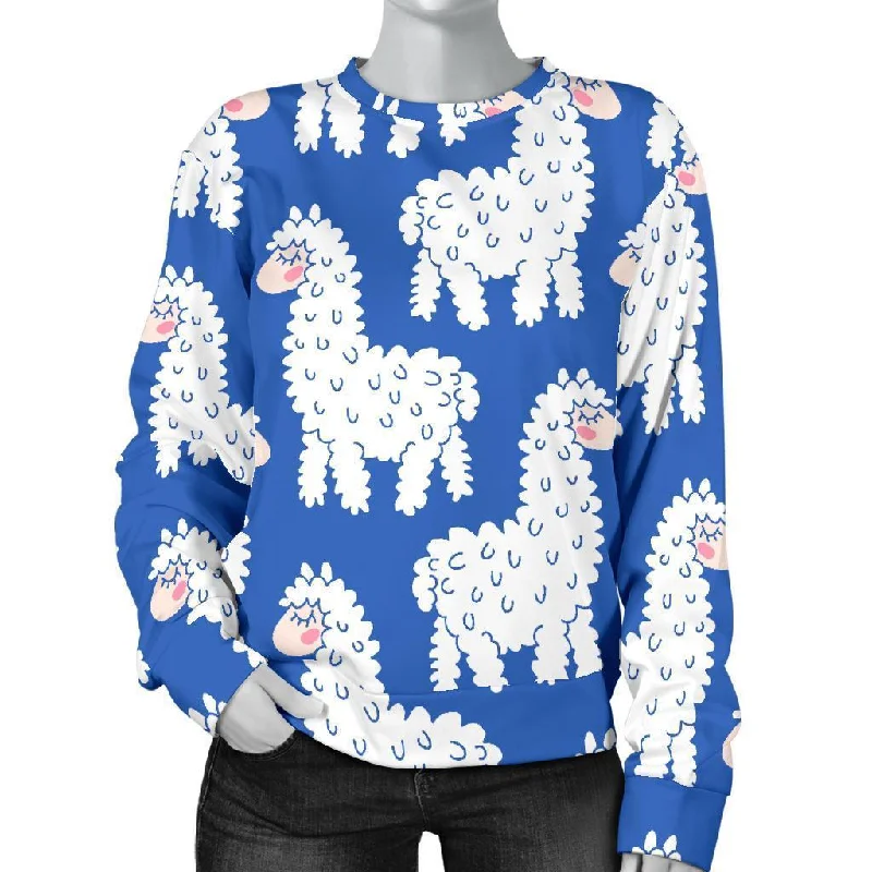 Alpaca Print Pattern Women's Sweatshirt Hoodie with Hem Fringe Bohemian Relaxed