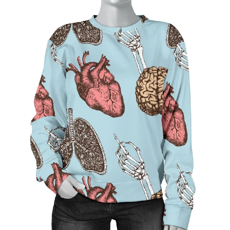 Anatomy Pattern Print Women's Sweatshirt Hoodie with Button Placket Classic Preppy