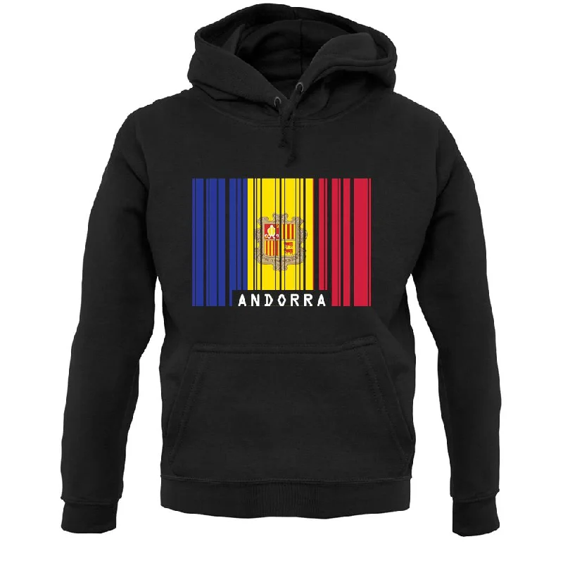 Andorra Barcode Style Flag Unisex Hoodie Hoodie with Distressed Vintage Worn