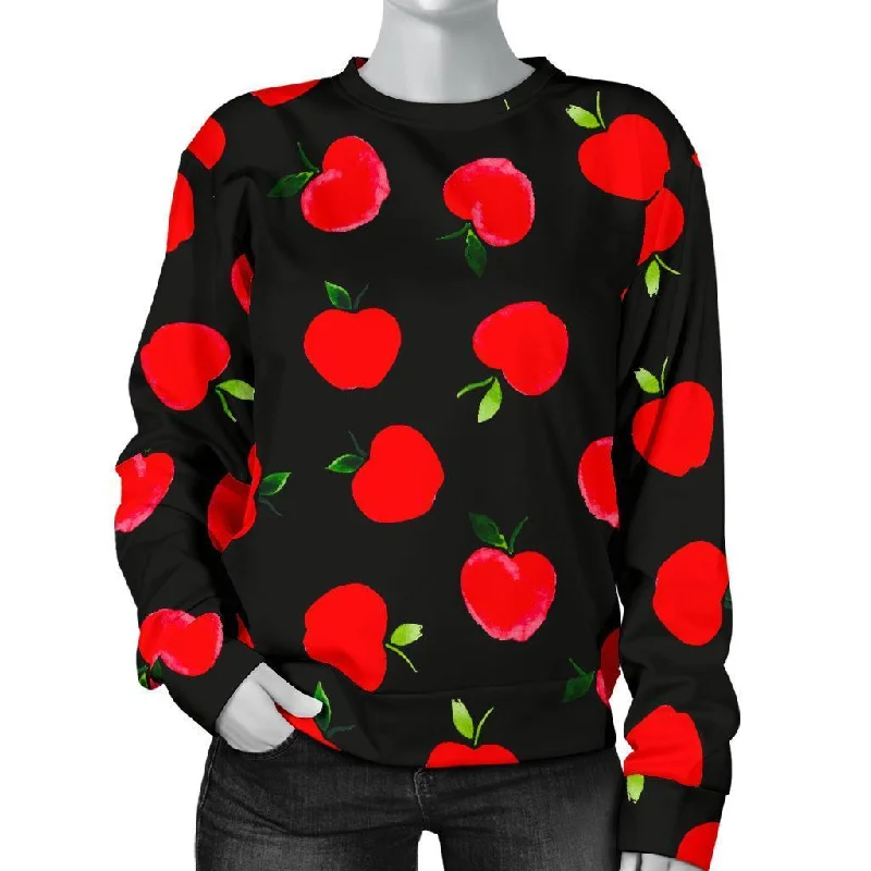 Apple Red Pattern Print Women's Sweatshirt Hoodie with Gradient Ombre Colorful