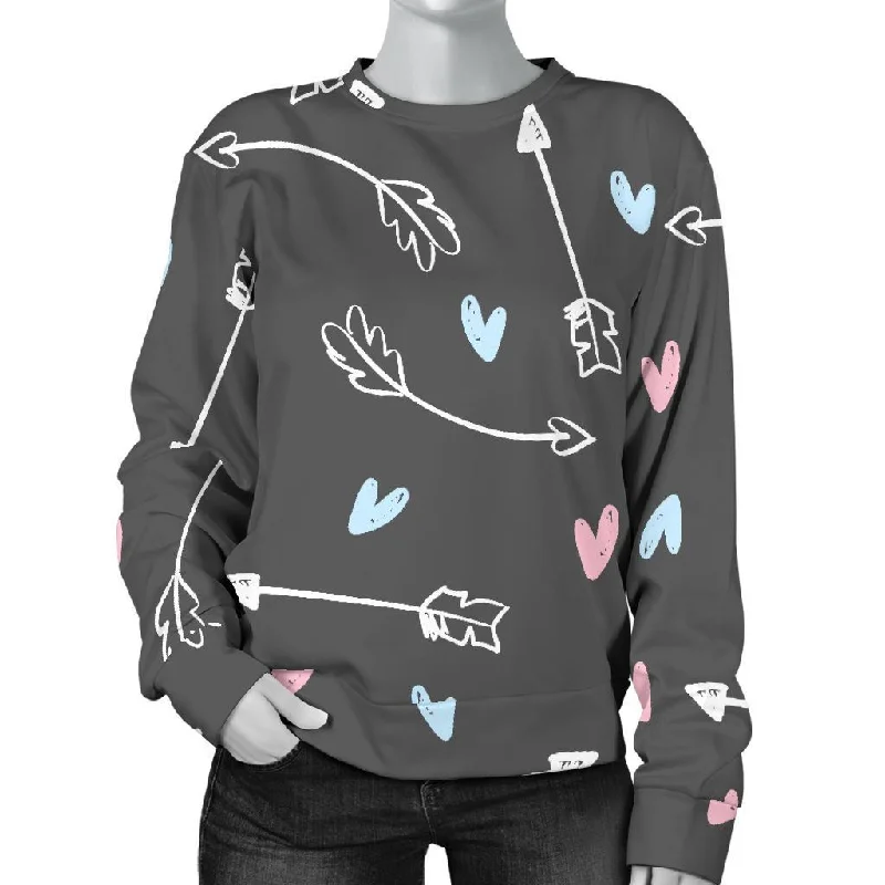 Archery Heart Pattern Print Women's Sweatshirt Hoodie Dress Longline Feminine