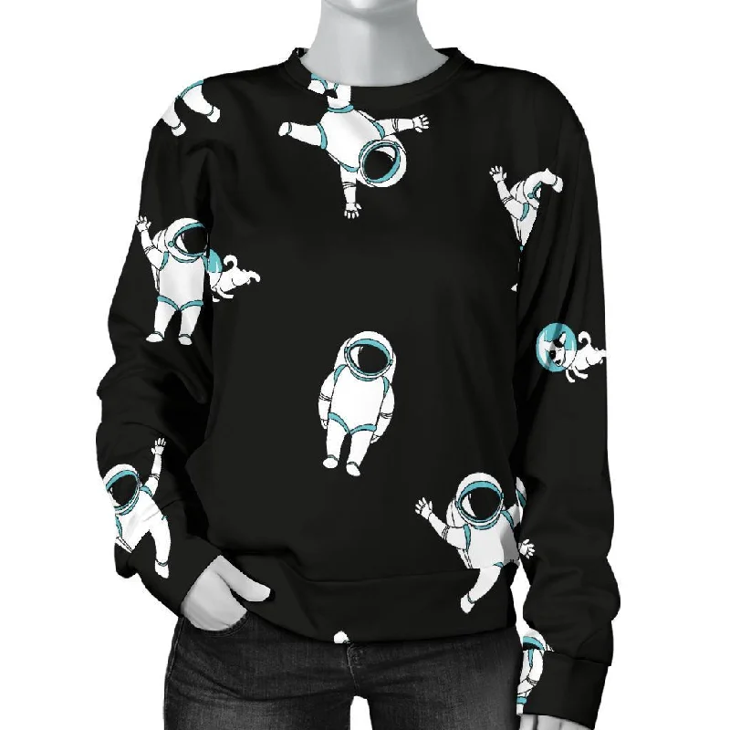Astronaut Print Pattern Women's Sweatshirt Hoodie with Hem Applique Textured Unique