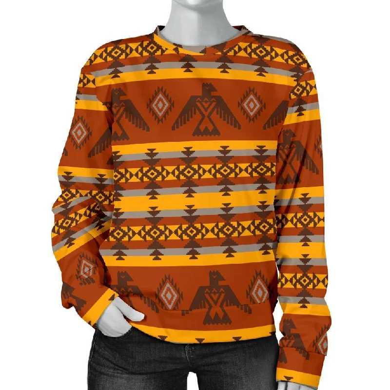 Aztec Eagle Pattern Print Women's Sweatshirt Hoodie with Hem Ribbing Snug Secure