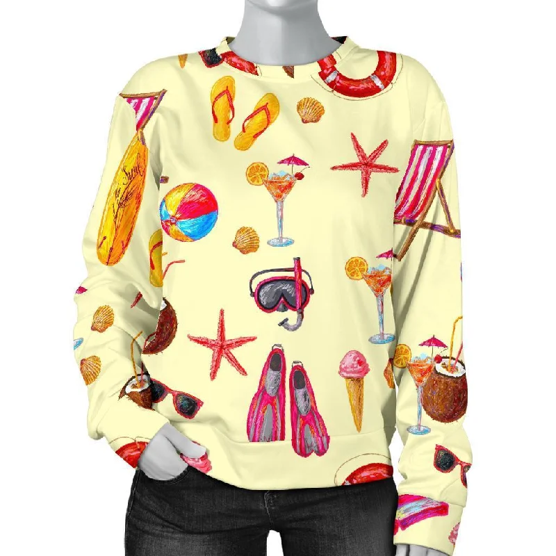 Beach Pattern Print Women's Sweatshirt Hoodie with Contrast Stitching Detailed Premium