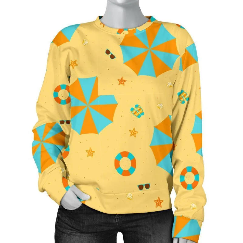 Beach Print Pattern Women's Sweatshirt Hoodie with Hem Applique Textured Unique