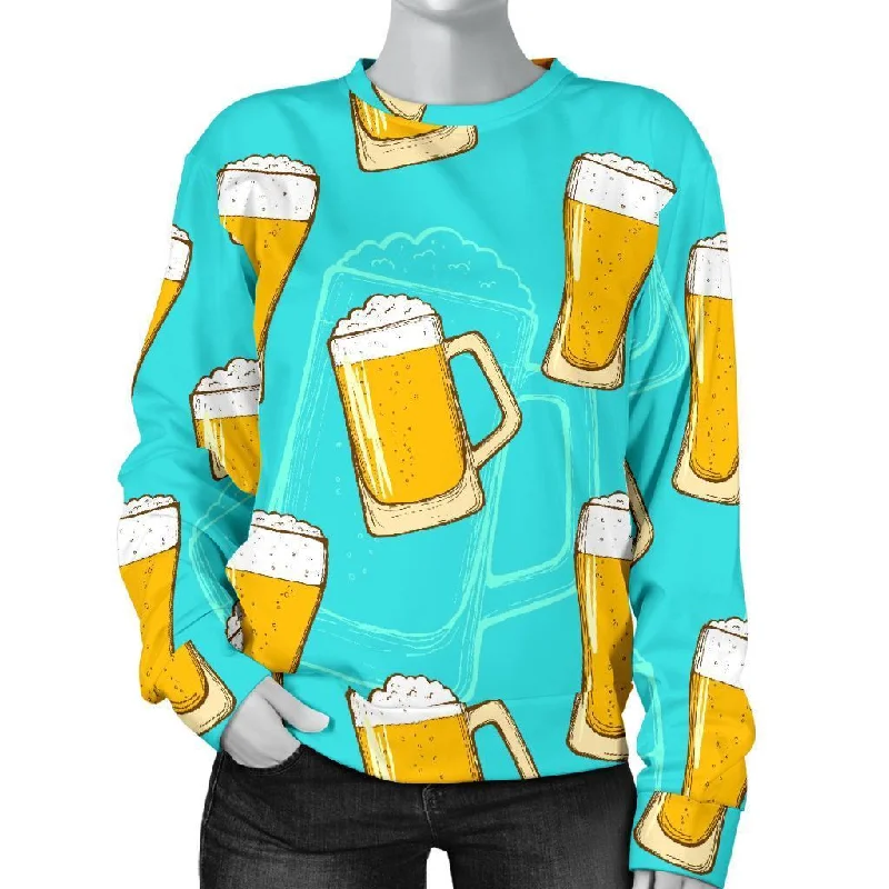 Beer Blue Pattern Print Women's Sweatshirt Hoodie with Zipper Versatile Modern