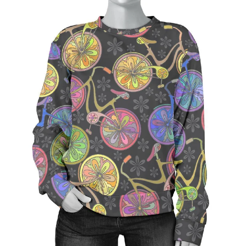 Bicycle Floral Pattern Print Women's Sweatshirt Hoodie with Hem Ribbing Snug Secure