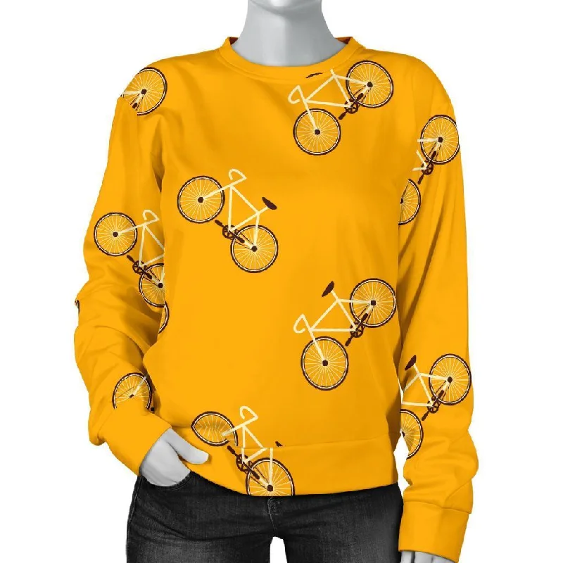 Bicycle Pattern Print Women's Sweatshirt Hoodie with Exposed Zipper Edgy Industrial