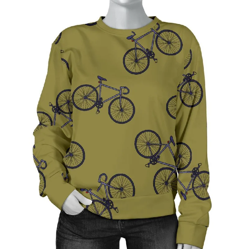 Bicycle Print Pattern Women's Sweatshirt Hoodie with Frayed Bohemian Relaxed