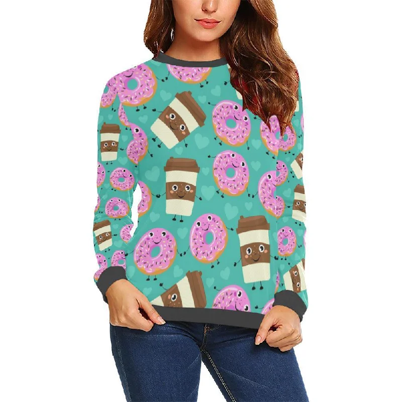 Coffee Donut Pattern Print Women's Sweatshirt Hoodie with Logo Branding Identity