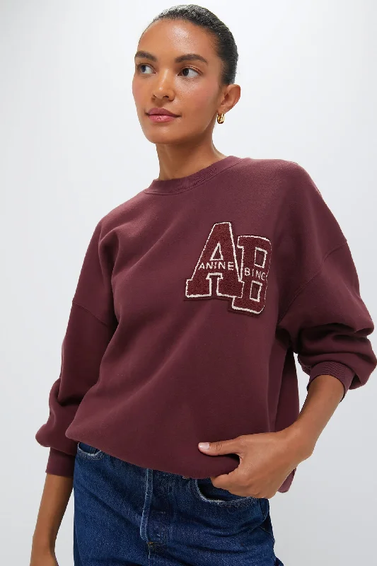 Dark Burgundy Miles Oversized Letterman Sweatshirt Hoodie with Zipper Versatile Modern