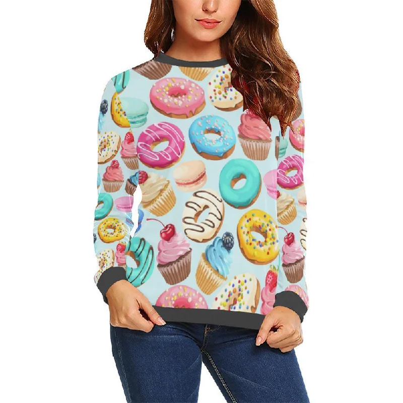 Dessert Cupcake Pattern Print Women's Sweatshirt Hoodie with Hem Raw Edge Edgy Unfinished Dessert Cupcake Pattern Print Women's Sweatshirt Hoodie with Hem Raw Edge Edgy Unfinished