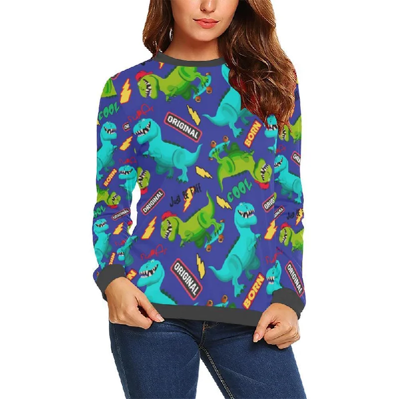Dino Dinosaur Cartoon Pattern Print Women's Sweatshirt Hoodie with Camouflage Military Edgy Dino Dinosaur Cartoon Pattern Print Women's Sweatshirt Hoodie with Camouflage Military Edgy