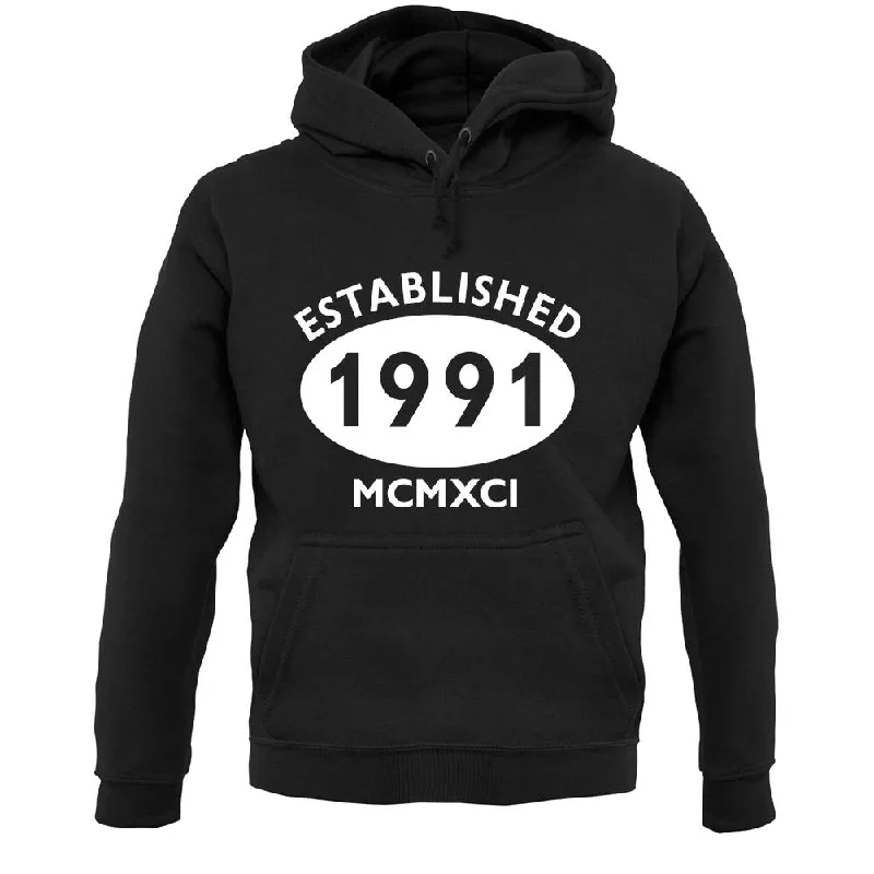Established 1991 Roman Numerals Unisex Hoodie Hoodie with Hem Frayed Vintage Worn