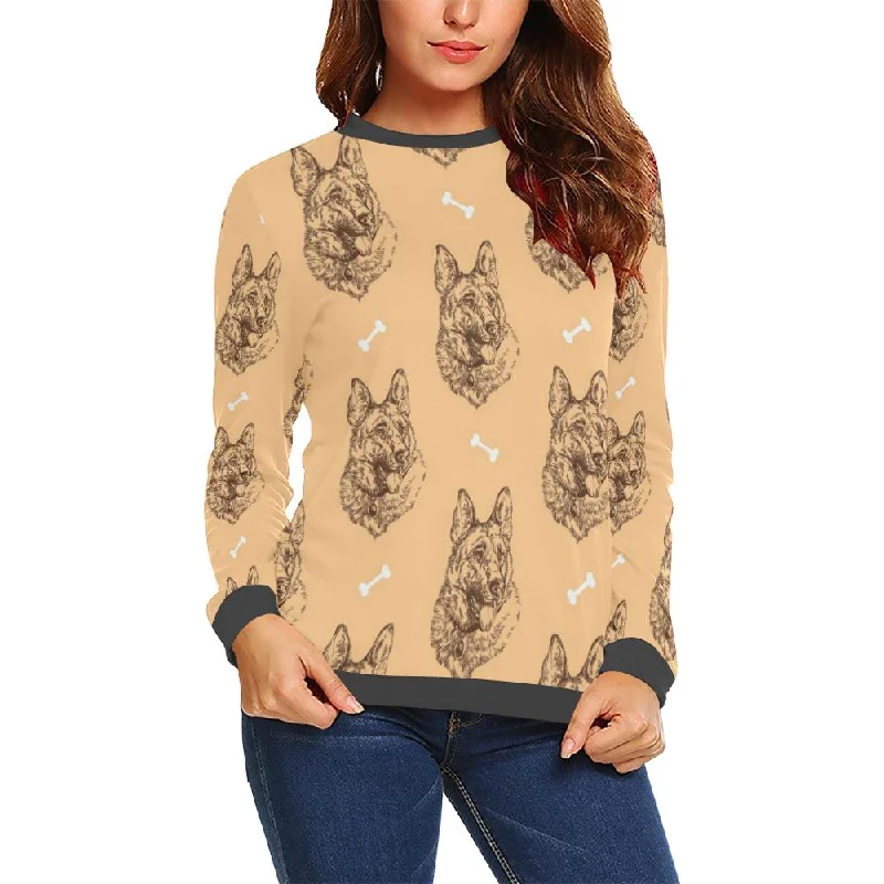 German Shepherd Print Pattern Women's Sweatshirt Hoodie with Stripes Bold Sporty