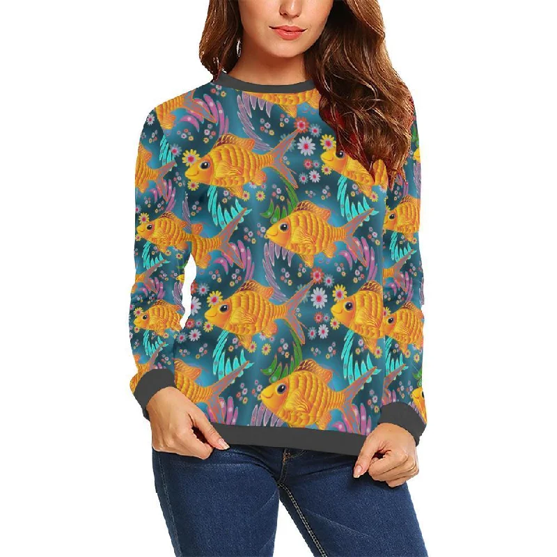 Goldfish Flower Pattern Print Women's Sweatshirt Hoodie with Hood Adjustable Protection