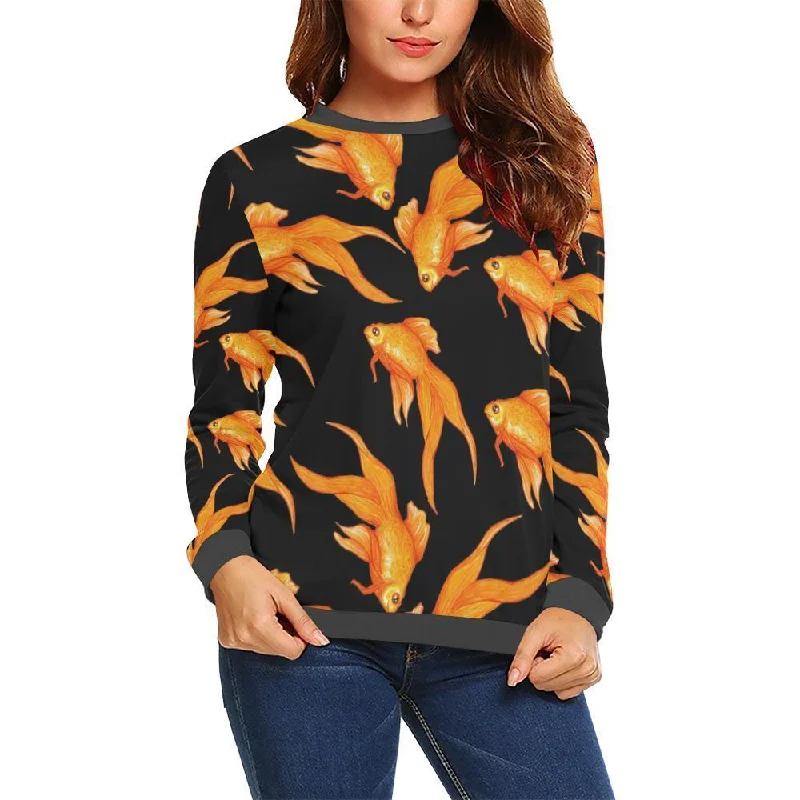 Goldfish Print Pattern Women's Sweatshirt Hoodie with Hem Fringe Bohemian Relaxed
