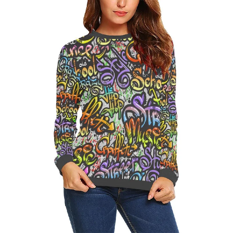 Graffiti Print Pattern Women's Sweatshirt Hoodie with Slim Fit Tailored Modern