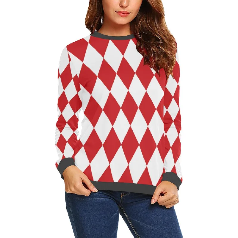 Harlequin Pattern Print Women's Sweatshirt Hoodie with Hem Lace Feminine Delicate