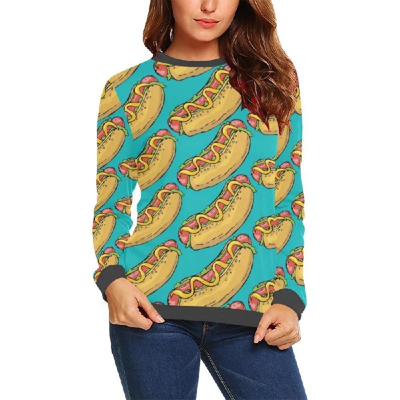 Hot Dog Print Pattern women's Sweatshirt Hoodie with Zipper Versatile Modern