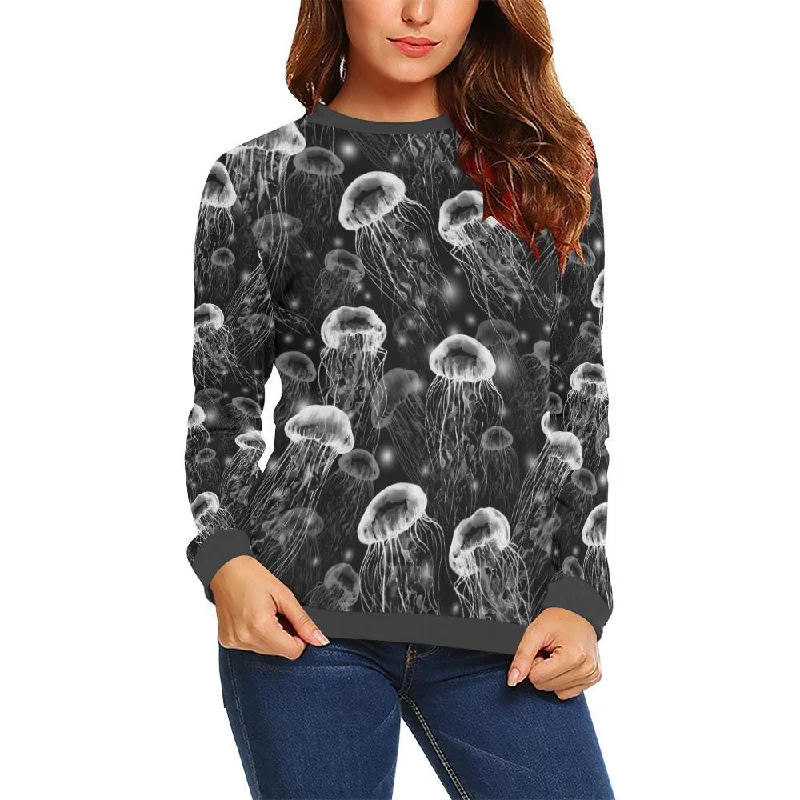 Jellyfish Pattern Print Women's Sweatshirt Hoodie with Crew Neck Simple Timeless