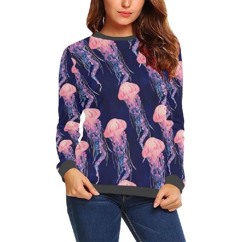 Jellyfish Print Pattern Women's Sweatshirt Hoodie with Distressed Vintage Worn