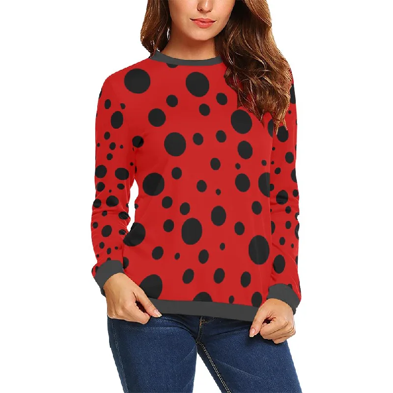 Ladybug Pattern Print Women's Sweatshirt Hoodie with Metallic Shiny Futuristic