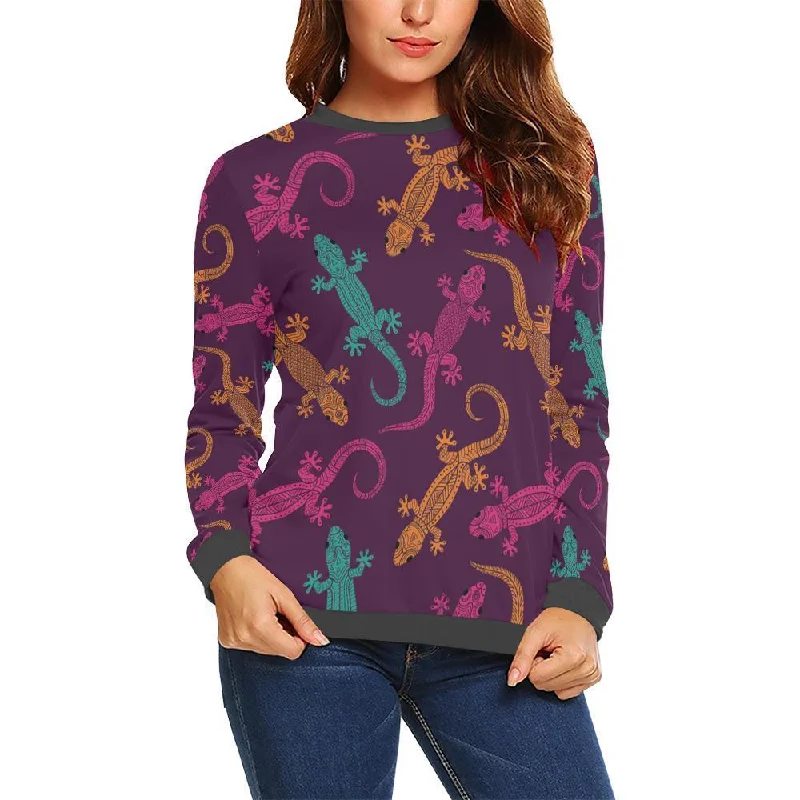 Lizard Pattern Print Women's Sweatshirt Hoodie with Exposed Zipper Edgy Industrial