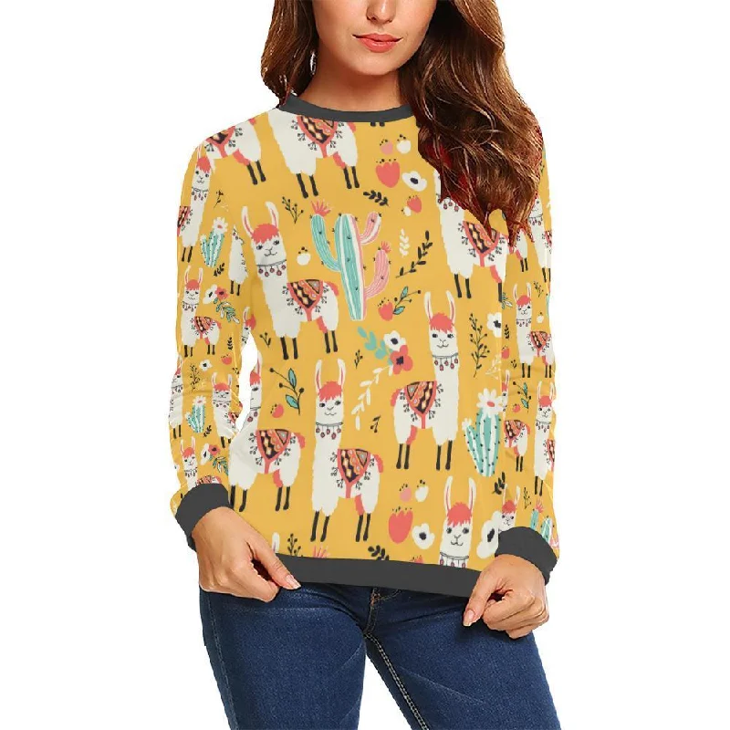 Llama Cactus Pattern Print Women's Sweatshirt Hoodie with Neon Bright Vibrant