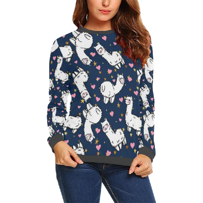 Llama Print Pattern Women's Sweatshirt Hoodie with Raw Hem Edgy Unfinished