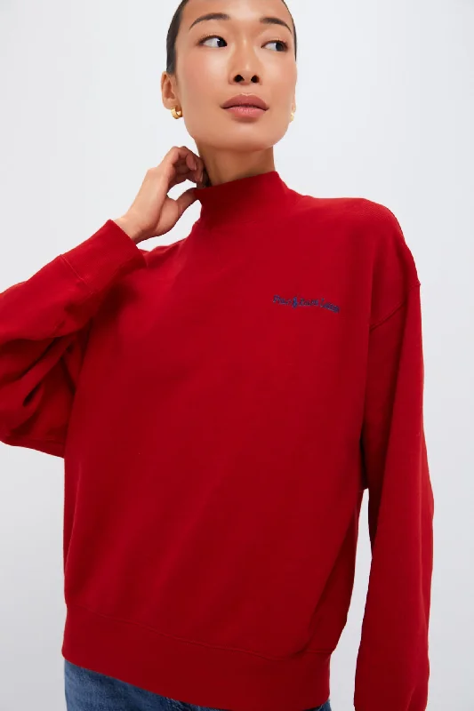 Madison Red Vintage Fleece Logo Sweatshirt Hoodie with Puffed Sleeves Voluminous Trendy