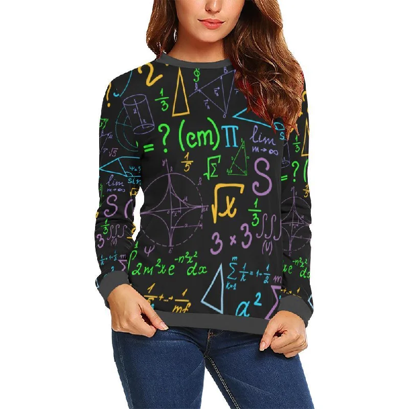 Math Pattern Print Women's Sweatshirt Hoodie with Full-Zip Functional Layering