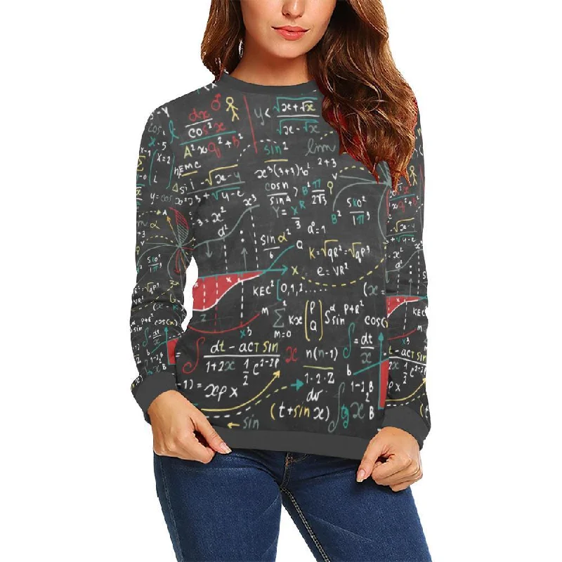 Math Print Pattern Women's Sweatshirt Hoodie with Raw Hem Edgy Unfinished