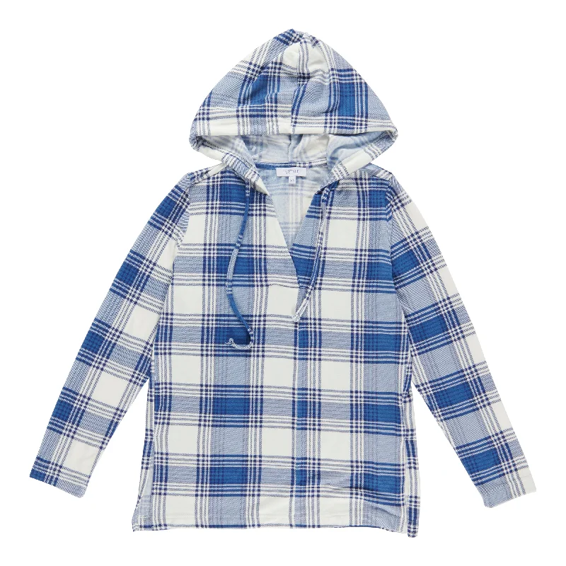 mySTYLE Women's Hooded Plaid Top Hoodie with Toggle Buttons Decorative Unique