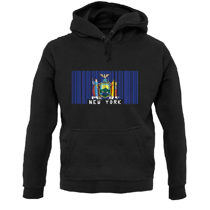 New York  Barcode Style Flag Unisex Hoodie Hoodie with Front Slit Layering Stylish