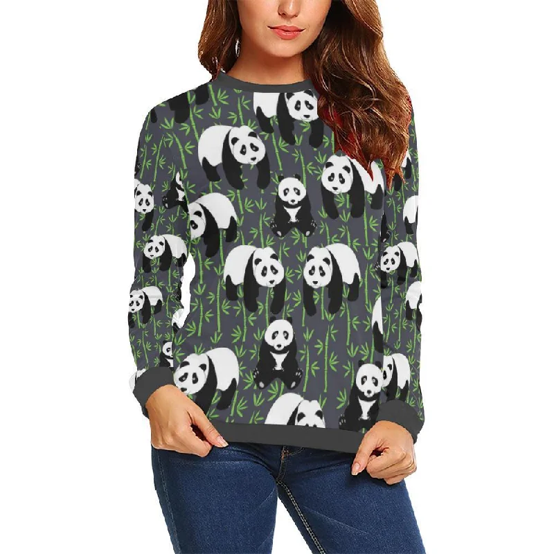 Panda Bamboo Pattern Print Women's Sweatshirt Cotton Hoodie Fleece Lining Warmth