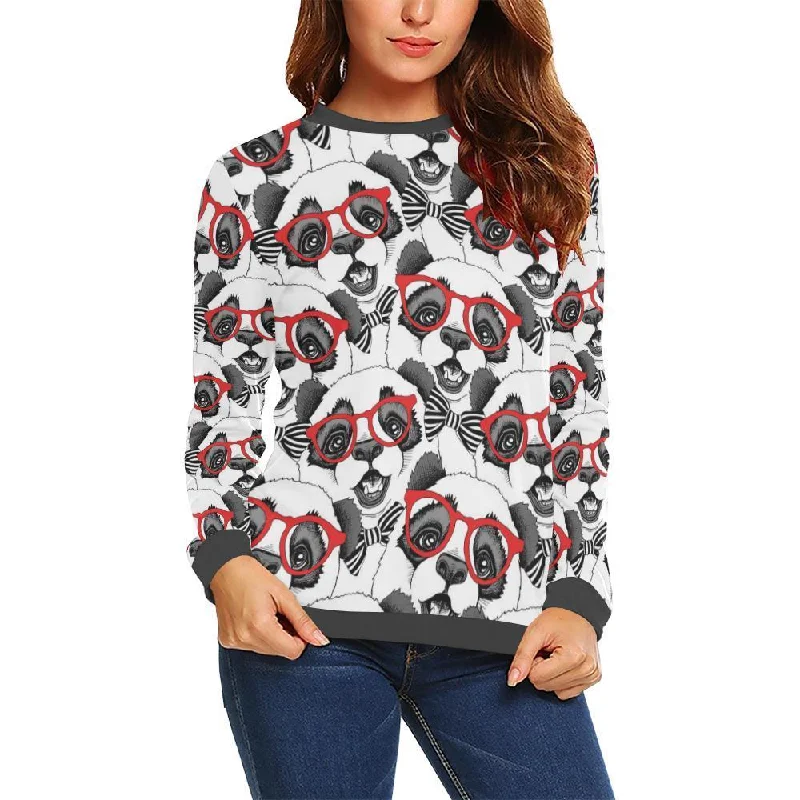 Panda Red Glasses Pattern Print Women's Sweatshirt Hoodie with Toggle Buttons Decorative Unique