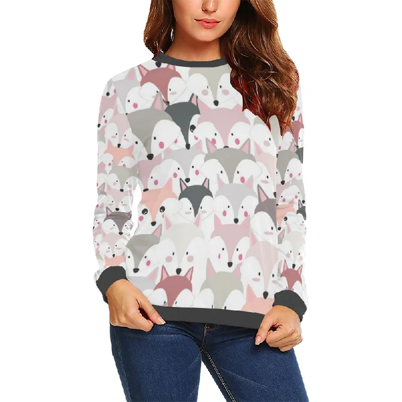 Pattern Print Fox Women's Sweatshirt Hoodie with Ribbed Hem Stretchable Secure