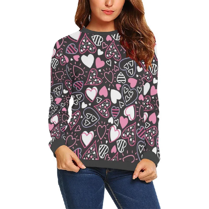 Pattern Print Heart Women's Sweatshirt Hoodie with Hem Fringe Bohemian Relaxed