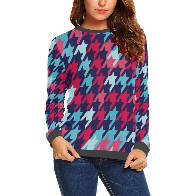 Pattern Print Houndstooth Women's Sweatshirt Hoodie with Side Slits Relaxed Casual
