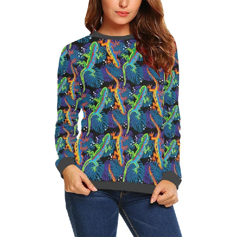 Pattern Print Lizard Women's Sweatshirt Hoodie with Ribbed Neckline Snug Warm