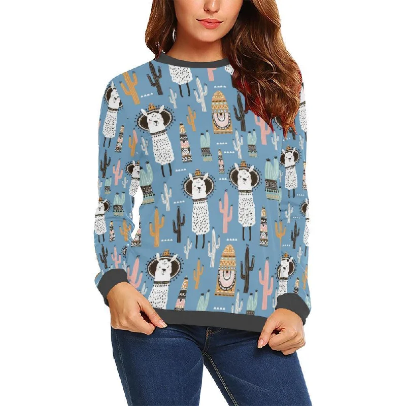 Pattern Print Llama Cactus Women's Sweatshirt Hoodie with Metallic Shiny Futuristic