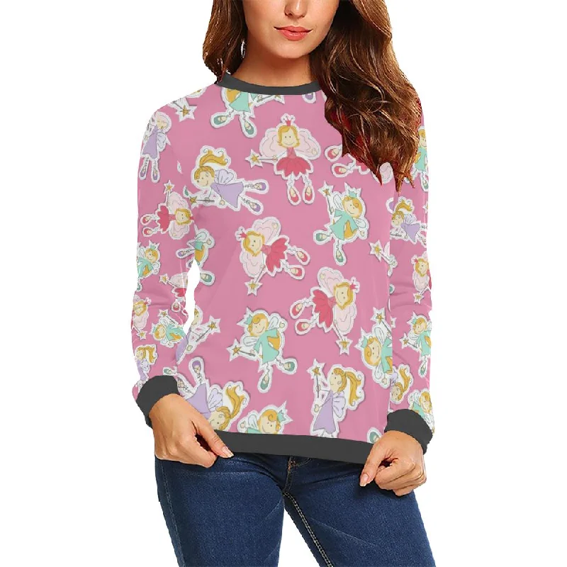 Pink Fairy Pattern Print Women's Sweatshirt Hoodie with Exposed Zipper Edgy Industrial Pink Fairy Pattern Print Women's Sweatshirt Hoodie with Exposed Zipper Edgy Industrial