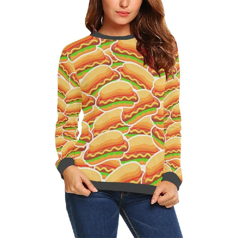 Print Pattern Hot Dog Women's Sweatshirt Hoodie with Sequins Glamorous Eye-catching
