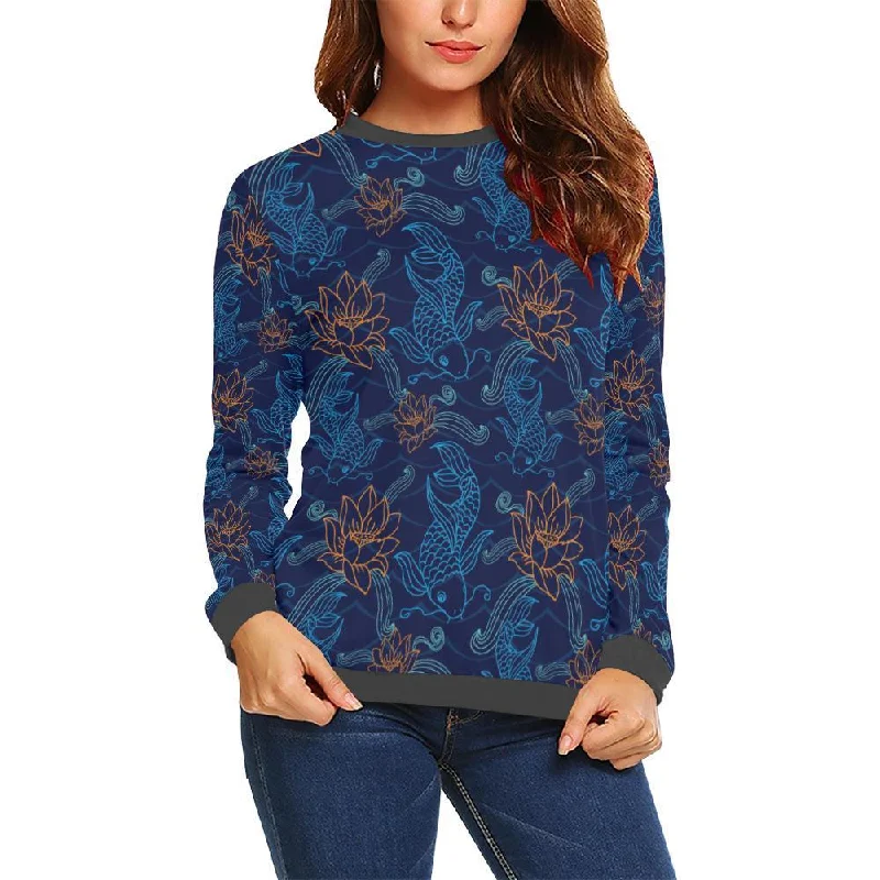 Print Pattern Koi Fish Women's Sweatshirt Hoodie with Hem Elastic Stretchable Comfortable