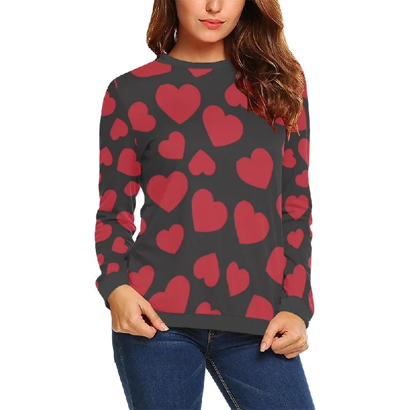 Red Heart Pattern Print Women's Sweatshirt Hoodie with Front Slit Layering Stylish